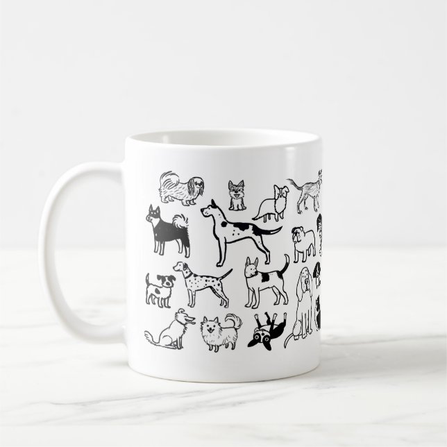 Black and White Dogs Pattern | Cool Canine Lover's Coffee Mug (Left)