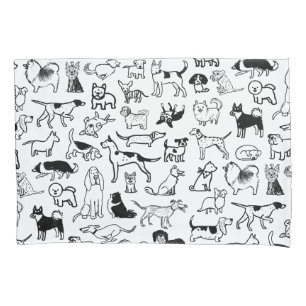 Black and White Dogs Pattern   Cool Canine Lover's Pillowcase