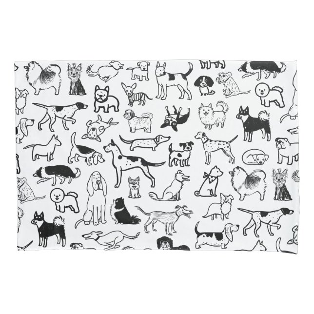 Black and White Dogs Pattern | Cool Canine Lover's Pillowcase (Front)