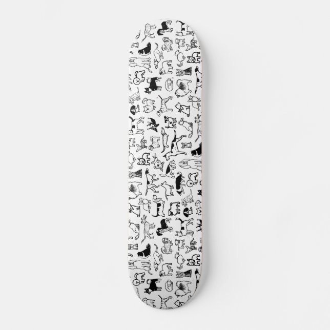 Black and White Dogs Pattern | Cool Canine Lover's Skateboard (Front)