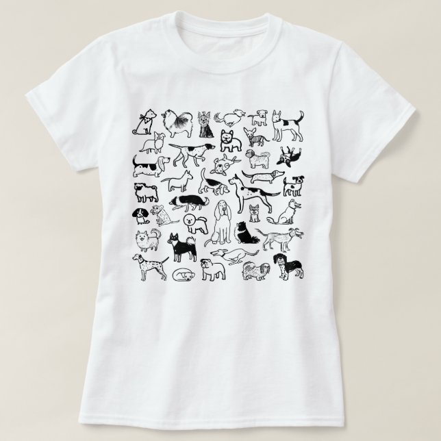 Black and White Dogs Pattern | Cool Canine Lover's T-Shirt (Design Front)