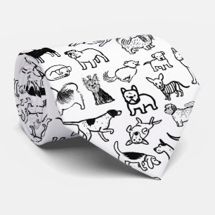 Black and White Dogs Pattern Cool Canine Lover's Tie