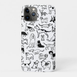 Black and White Dogs Pattern   Cute Canine Lover's iPhone 11 Pro Case