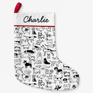 Black and White Dogs Pattern   Cute Canine Lover's Small Christmas Stocking