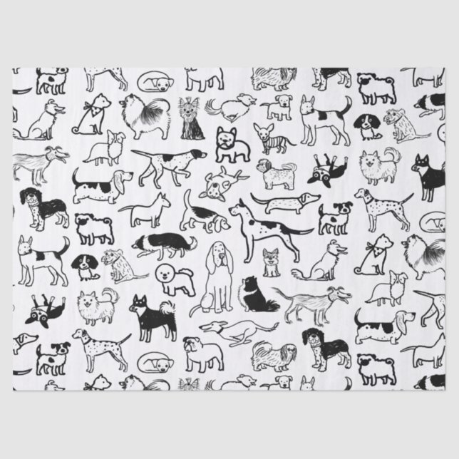 Black and White Dogs Pattern | Cute Canine Lover's Tissue Paper (Front)