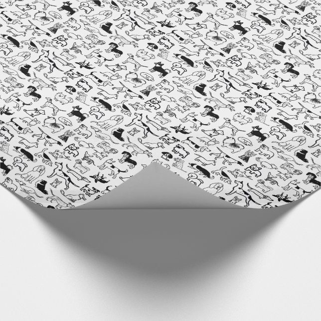 Black and White Dogs Pattern | Cute Canine Lover's Wrapping Paper (Corner)