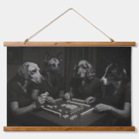 Black and White Dogs Playing Mahjong