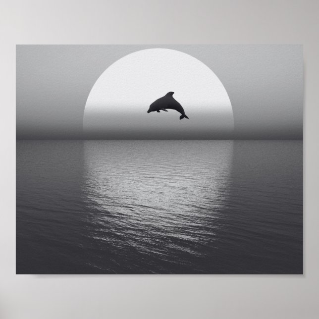 Black and White Dolphin Tropical Printable Art  Poster (Front)
