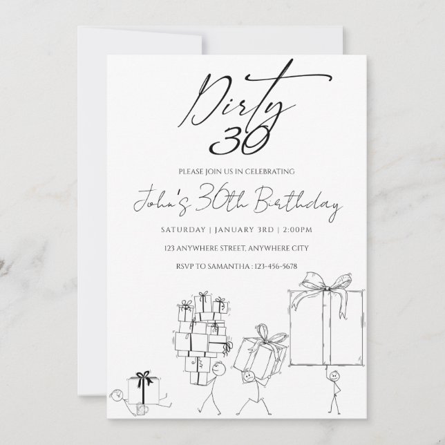 Black and White Doodle Art Birthday Party Invitati Invitation (Front)