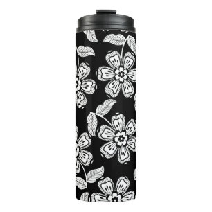 Black and white doodle flower patternblack,abstrac thermal tumbler