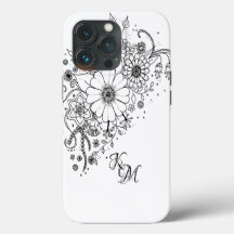 Black and White Doodle Flowers Colour In Picture
