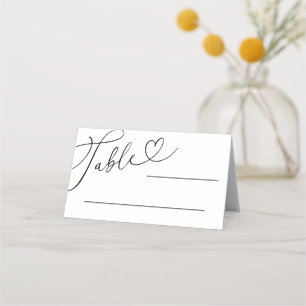 Black And White Doodle Heart Calligraphy Wedding  Place Card