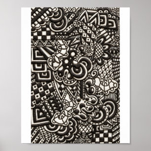 Black and White Doodle Pattern Trippy Monochrome Poster