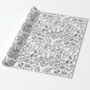 Black and white doodle pattern wrapping paper