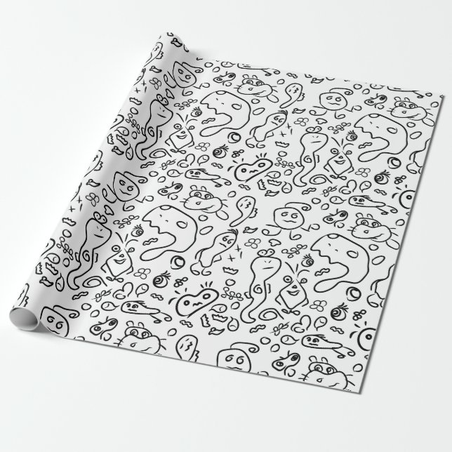 Black and white doodle pattern wrapping paper (Unrolled)