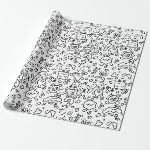 Black and white doodle pattern wrapping paper