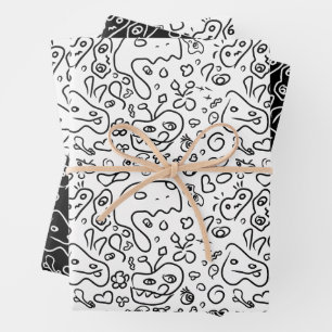 Black and white doodle pattern wrapping paper shee