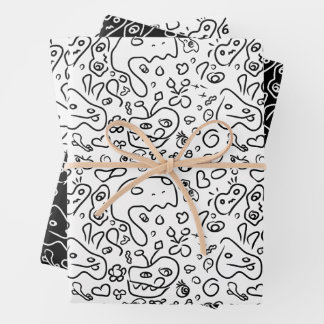 Black and white doodle pattern wrapping paper shee