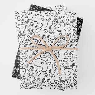 Black and white doodle pattern wrapping paper shee