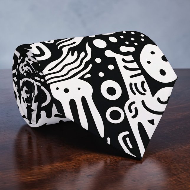 Black and White Doodles Custom Necktie (Creator Uploaded)
