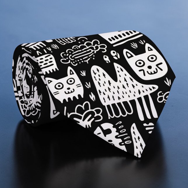 Black and White Doodles Custom Necktie (Creator Uploaded)