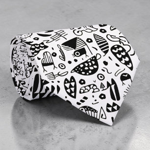 Black and White Doodles Custom Necktie