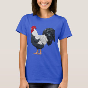 Black and White Dorking Chicken Rooster Crowing T-Shirt