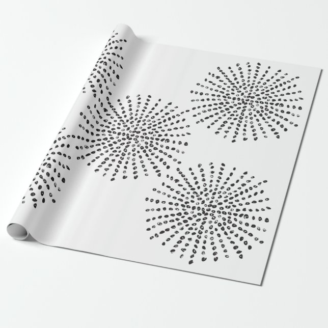Black and White Dot Burst Pattern Gift Wrapping Paper (Unrolled)