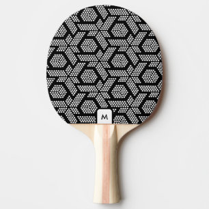 Black and white doted geometric pattern monogram ping pong paddle