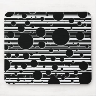 Black and White Dots and Stripes Mouse Mat