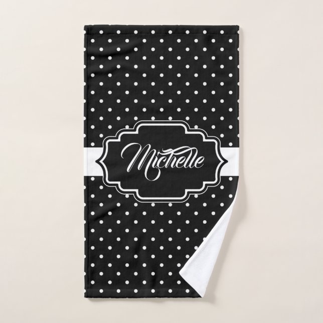 Black and White Dots Bath Towel Set (Hand Towel)