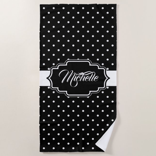 Black and White Dots Beach Towel (Front)