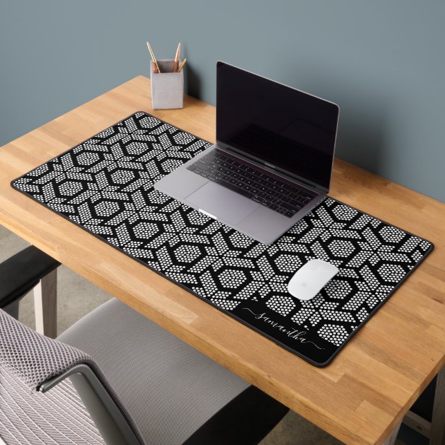 Black and white dots geometric pattern desk mat (Office 2)