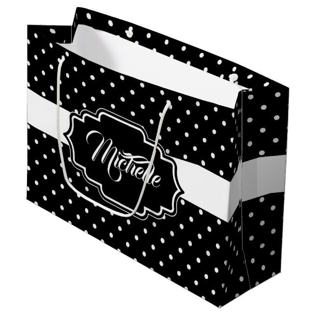 Black and White Dots Large Gift Bag (Front Angled)