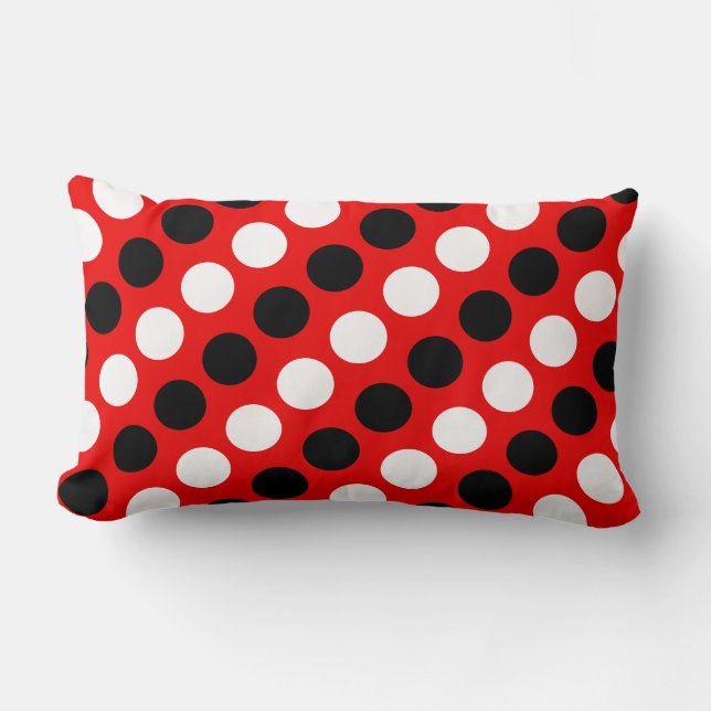 Black and White Dots on Red Lumbar Cushion (Front)