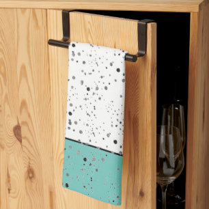 Black and white dots, with colour accent kitchen t tea towel