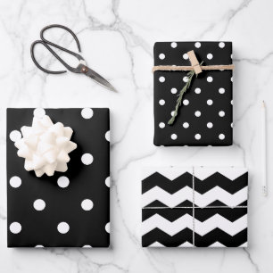 Black and white dots zig zag minimalistic wrapping paper sheet