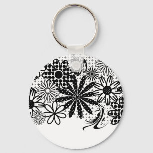 Black And White Dotted Flowers Keychain