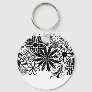 Black And White Dotted Flowers Keychain