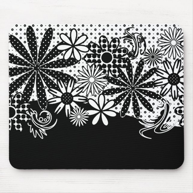 Black And White Dotted Flowers Mousepad (Front)