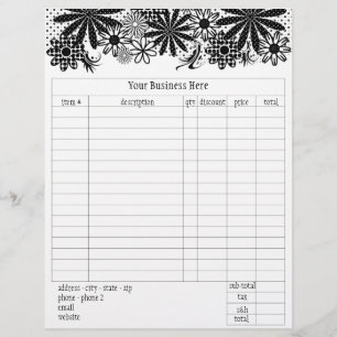 Black And White Dotted Flowers Order Form Flyer
