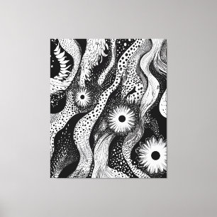Black And White Dotted Waves Canvas Print