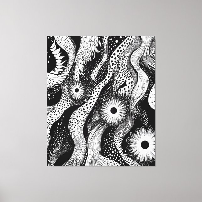 Black And White Dotted Waves Canvas Print (Front)