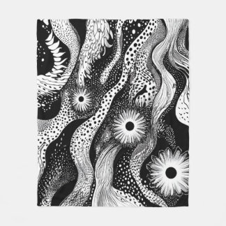 Black And White Dotted Waves Fleece Blanket