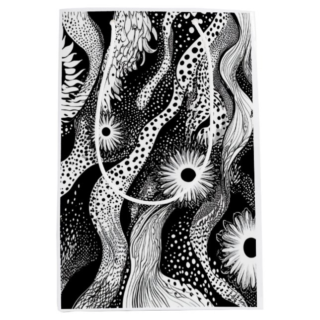 Black And White Dotted Waves Medium Gift Bag (Front)