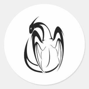 Black and White Dragon Fantasy Outline Classic Round Sticker