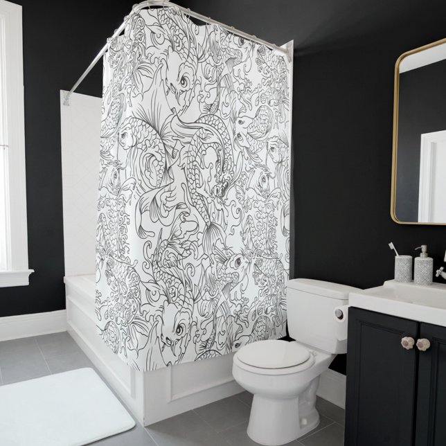 Black and White Dragon Fish Art Pattern Shower Curtain (Today's Style!  Your Style)