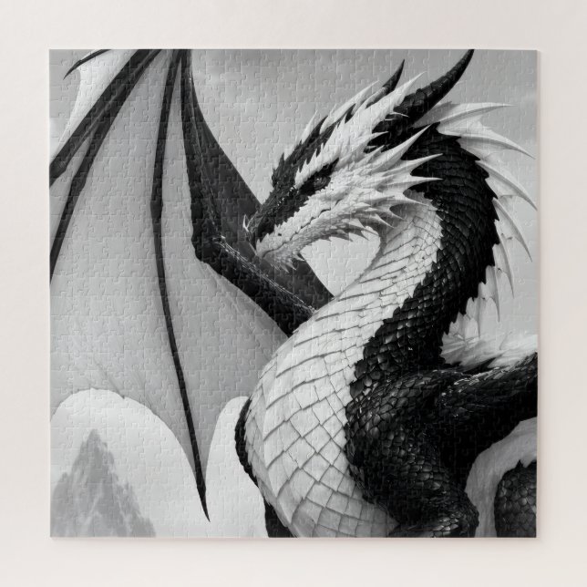 Black and white dragon jigsaw puzzle (Vertical)