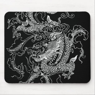 Black and White Dragon Mouse Mat