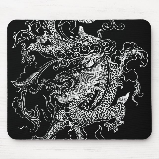 Black and White Dragon Mouse Mat (Front)
